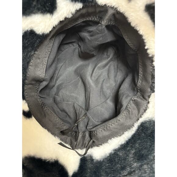 Faux Fur Bucket Hat cow Print Black White Plush Fuzzy Unisex Retro Y2K - Picture 2 of 3